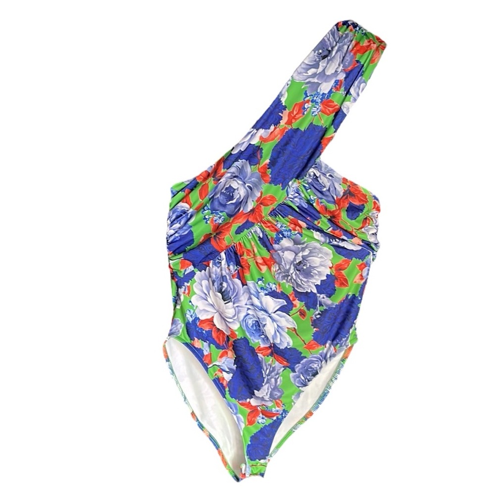 ZARA NWT BLUE MULTI FLORAL ASYMMETRICAL BODYSUIT - Picture 8 of 12